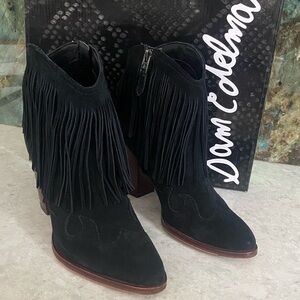 Sam Edelman Black Suede Fringe Booties with western styling. Size 6.5M